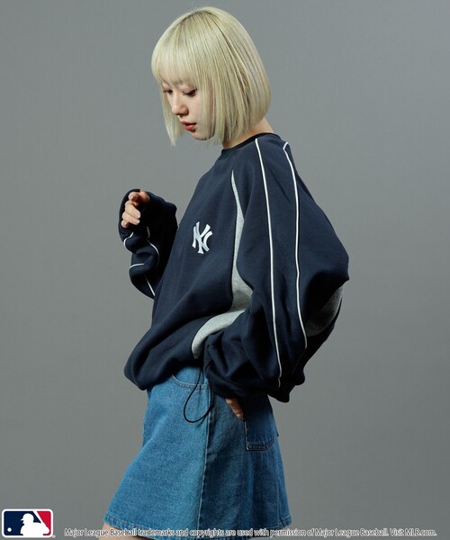 【セール】MLB/メジャーリーグベースボール 別注 MLB パイピングラグランスウェット/裏起毛【限定展開】（スウェット）｜MLB（メジャーリーグベースボール）