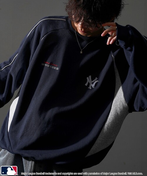 【セール】MLB/メジャーリーグベースボール 別注 MLB パイピングラグランスウェット/裏起毛【限定展開】（スウェット）｜MLB（メジャーリーグベースボール）