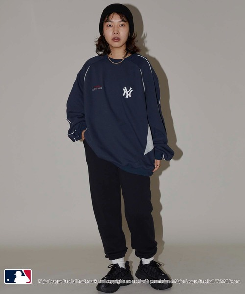 【セール】MLB/メジャーリーグベースボール 別注 MLB パイピングラグランスウェット/裏起毛【限定展開】（スウェット）｜MLB（メジャーリーグベースボール）