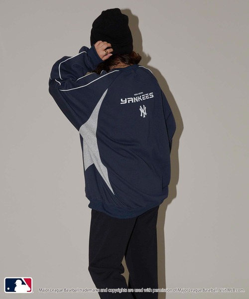 【セール】MLB/メジャーリーグベースボール 別注 MLB パイピングラグランスウェット/裏起毛【限定展開】（スウェット）｜MLB（メジャーリーグベースボール）