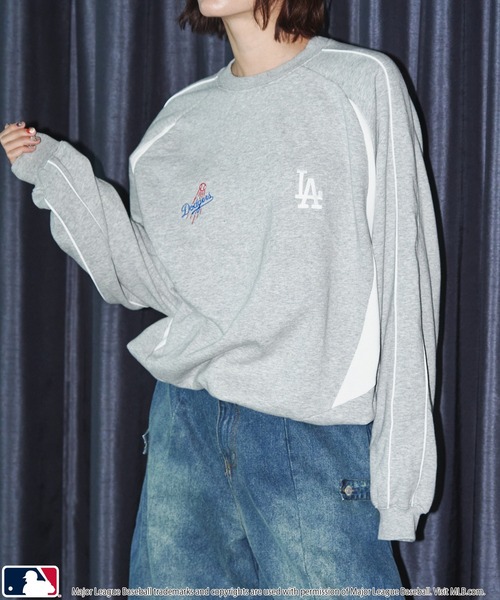 【セール】MLB/メジャーリーグベースボール 別注 MLB パイピングラグランスウェット/裏起毛【限定展開】（スウェット）｜MLB（メジャーリーグベースボール）