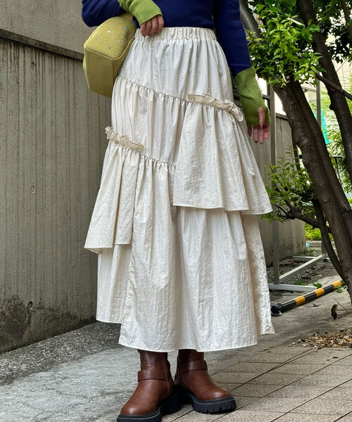 CIAOPANIC（チャオパニック）の「ナイロンランダムフリルスカート（スカート・レディース・ブラック/アイボリー/レッド・FREE）」の5枚目の写真