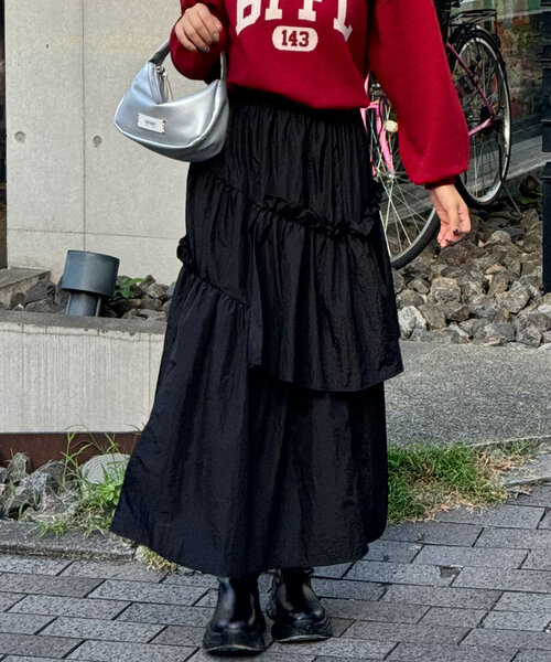 CIAOPANIC（チャオパニック）の「ナイロンランダムフリルスカート（スカート・レディース・ブラック/アイボリー/レッド・FREE）」の8枚目の写真