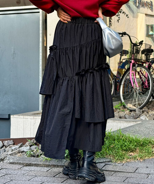 CIAOPANIC（チャオパニック）の「ナイロンランダムフリルスカート（スカート・レディース・ブラック/アイボリー/レッド・FREE）」の10枚目の写真