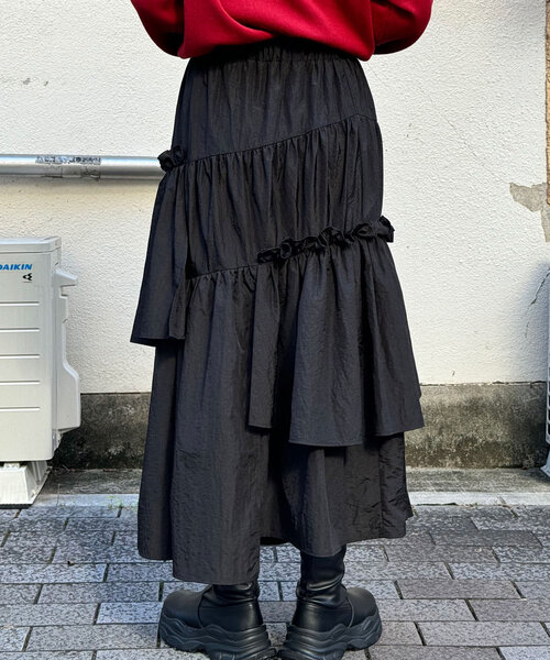 CIAOPANIC（チャオパニック）の「ナイロンランダムフリルスカート（スカート・レディース・ブラック/アイボリー/レッド・FREE）」の15枚目の写真