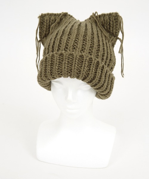 美品 AMBUSH アンブッシュ 猫耳 ニット帽 ビーニー 匿名配送 an meets zakka ネコ耳フリンジコードニット帽 / ニットキャップ