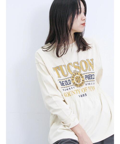 Samansa Mos2 blue(サマンサモスモスブルー)の「ロゴプリントシャーリングロンT(Tシャツ/カットソー・レディース・ブラック/ライトベージュ/ブルー・F)」の2枚目の写真