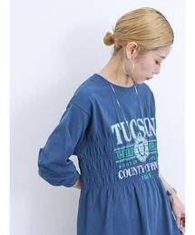 Samansa Mos2 blue | ロゴプリントシャーリングロンT(Tシャツ/カットソー)