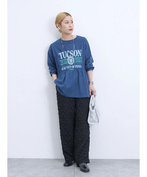 Samansa Mos2 blue(サマンサモスモスブルー)の「ロゴプリントシャーリングロンT(Tシャツ/カットソー・レディース・ブラック/ライトベージュ/ブルー・F)」の5枚目の写真