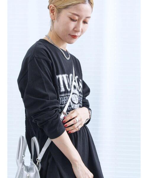 Samansa Mos2 blue(サマンサモスモスブルー)の「ロゴプリントシャーリングロンT(Tシャツ/カットソー・レディース・ブラック/ライトベージュ/ブルー・F)」の6枚目の写真