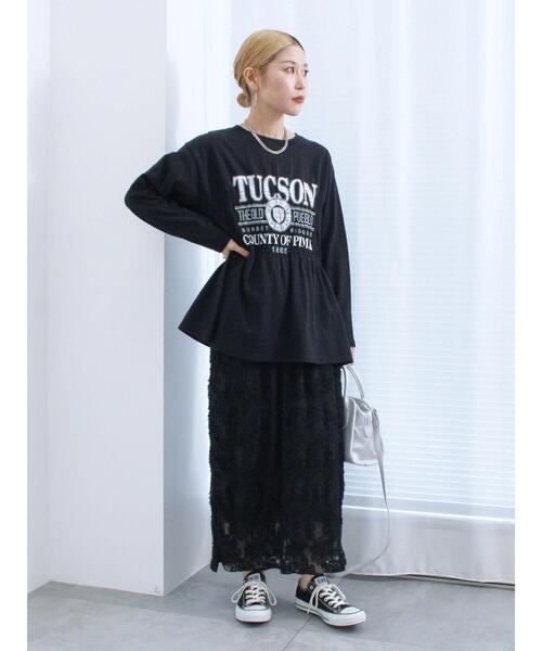 Samansa Mos2 blue(サマンサモスモスブルー)の「ロゴプリントシャーリングロンT(Tシャツ/カットソー・レディース・ブラック/ライトベージュ/ブルー・F)」の11枚目の写真