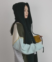 ケーブル編みマフラーニットフライトキャップ