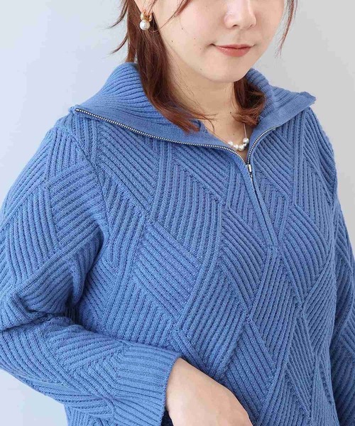 leswel(レスウェル)の「【L~5L 大きいサイズ】ハーフジップニットプルオーバー(ニット/セーター・レディース・ブラウン/オフホワイト/ブルー・4L/5L/L/LL/3L)」の10枚目の写真