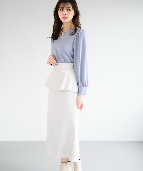 MISCH MASCH（ミッシュマッシュ）の「ペプラムタイトスカート/MM447213（スカート・レディース・ブラック/ワイン/アイボリー・M/S）」の7枚目の写真