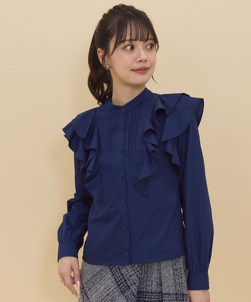 REDYAZEL(レディアゼル)の「ショルダーフリルスタンドシャツ(シャツ/ブラウス・レディース・オフホワイト/ネイビー・FREE)」の9枚目の写真