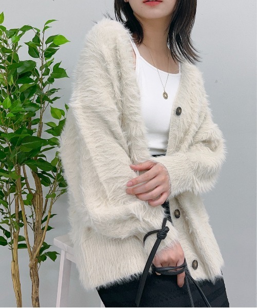 セール】モヘアライクシャギーニットカーディガン（カーディガン