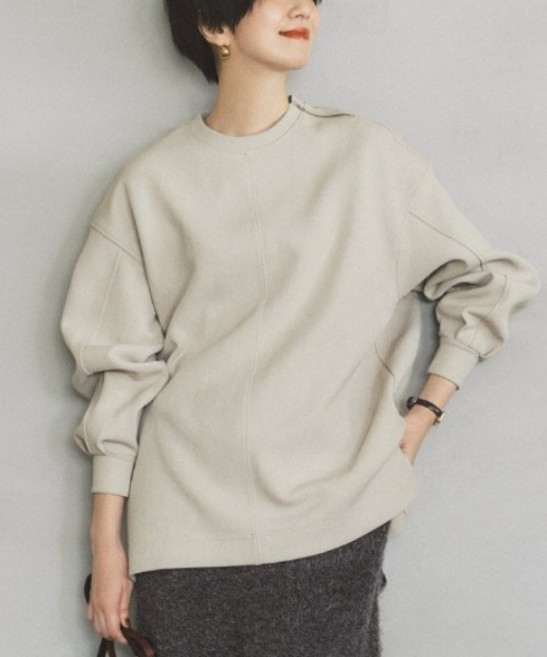IEDIT（イディット）の「ＩＥＤＩＴ　肩ファスナーデザインで着映える　長め丈ダンボールプルオーバー（その他トップス・レディース・グレイッシュベージュ/チャコールグレー/ブラック・LL/3L/M/L/S）」の3枚目の写真