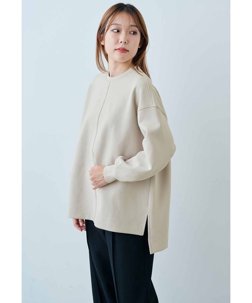 IEDIT（イディット）の「ＩＥＤＩＴ　肩ファスナーデザインで着映える　長め丈ダンボールプルオーバー（その他トップス・レディース・グレイッシュベージュ/チャコールグレー/ブラック・LL/3L/M/L/S）」の6枚目の写真