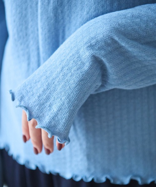 bulle de savon（ビュルデサボン）の「●強撚針抜ジャカード ハイネック長袖プルオーバー（Tシャツ/カットソー・レディース・ブラック/サックスブルー/ホワイト・FREE）」の22枚目の写真