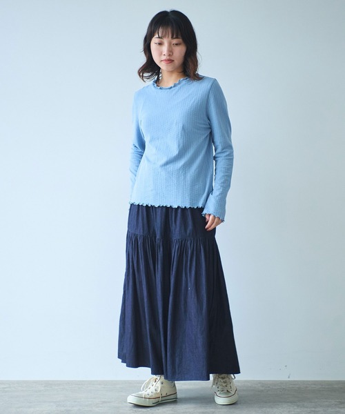 bulle de savon（ビュルデサボン）の「●強撚針抜ジャカード ハイネック長袖プルオーバー（Tシャツ/カットソー・レディース・ブラック/サックスブルー/ホワイト・FREE）」の13枚目の写真