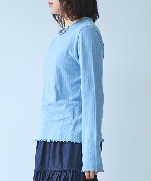 bulle de savon（ビュルデサボン）の「●強撚針抜ジャカード ハイネック長袖プルオーバー（Tシャツ/カットソー・レディース・ブラック/サックスブルー/ホワイト・FREE）」の7枚目の写真