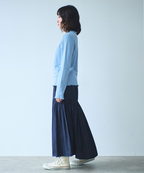 bulle de savon（ビュルデサボン）の「●強撚針抜ジャカード ハイネック長袖プルオーバー（Tシャツ/カットソー・レディース・ブラック/サックスブルー/ホワイト・FREE）」の15枚目の写真