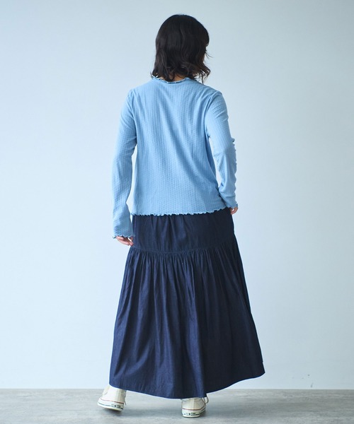 bulle de savon（ビュルデサボン）の「●強撚針抜ジャカード ハイネック長袖プルオーバー（Tシャツ/カットソー・レディース・ブラック/サックスブルー/ホワイト・FREE）」の16枚目の写真