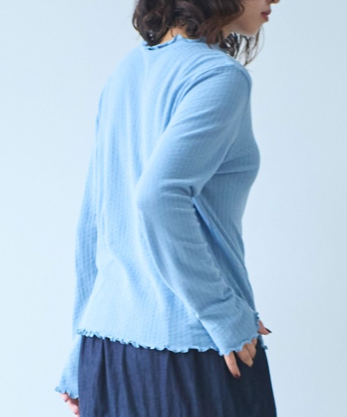 bulle de savon（ビュルデサボン）の「●強撚針抜ジャカード ハイネック長袖プルオーバー（Tシャツ/カットソー・レディース・ブラック/サックスブルー/ホワイト・FREE）」の10枚目の写真