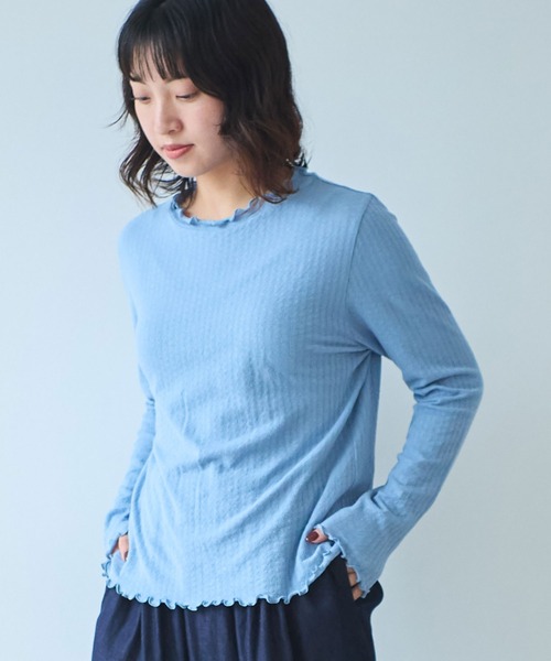 bulle de savon（ビュルデサボン）の「●強撚針抜ジャカード ハイネック長袖プルオーバー（Tシャツ/カットソー・レディース・ブラック/サックスブルー/ホワイト・FREE）」の8枚目の写真