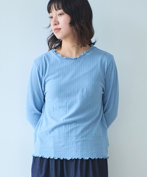 bulle de savon（ビュルデサボン）の「●強撚針抜ジャカード ハイネック長袖プルオーバー（Tシャツ/カットソー・レディース・ブラック/サックスブルー/ホワイト・FREE）」の9枚目の写真