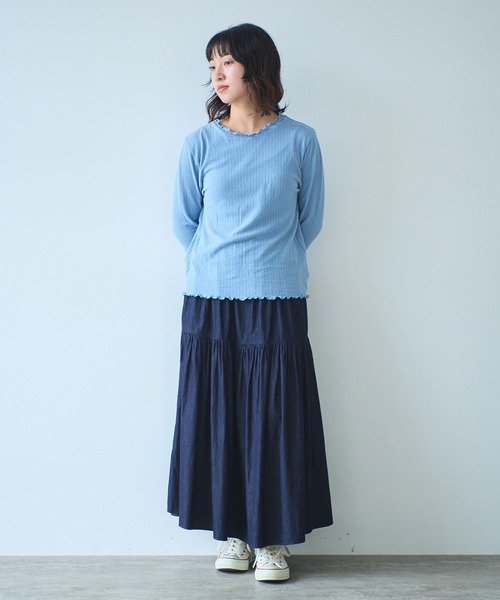 bulle de savon（ビュルデサボン）の「●強撚針抜ジャカード ハイネック長袖プルオーバー（Tシャツ/カットソー・レディース・ブラック/サックスブルー/ホワイト・FREE）」の11枚目の写真