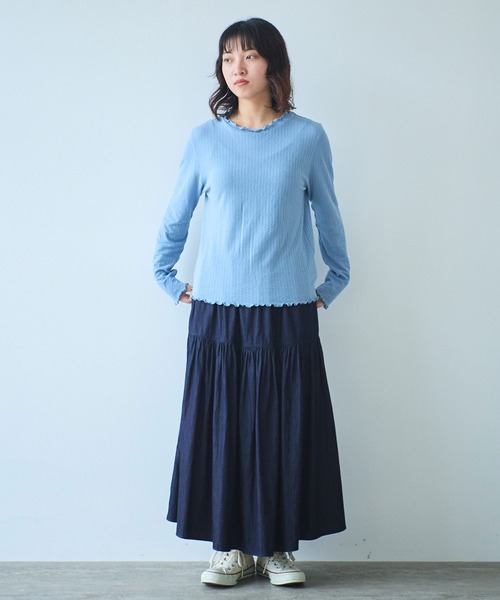 bulle de savon（ビュルデサボン）の「●強撚針抜ジャカード ハイネック長袖プルオーバー（Tシャツ/カットソー・レディース・ブラック/サックスブルー/ホワイト・FREE）」の12枚目の写真