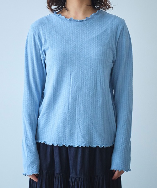 bulle de savon（ビュルデサボン）の「●強撚針抜ジャカード ハイネック長袖プルオーバー（Tシャツ/カットソー・レディース・ブラック/サックスブルー/ホワイト・FREE）」の17枚目の写真