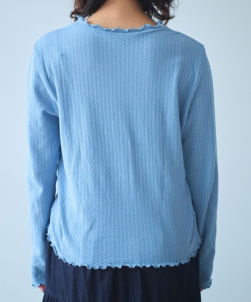 bulle de savon（ビュルデサボン）の「●強撚針抜ジャカード ハイネック長袖プルオーバー（Tシャツ/カットソー・レディース・ブラック/サックスブルー/ホワイト・FREE）」の19枚目の写真