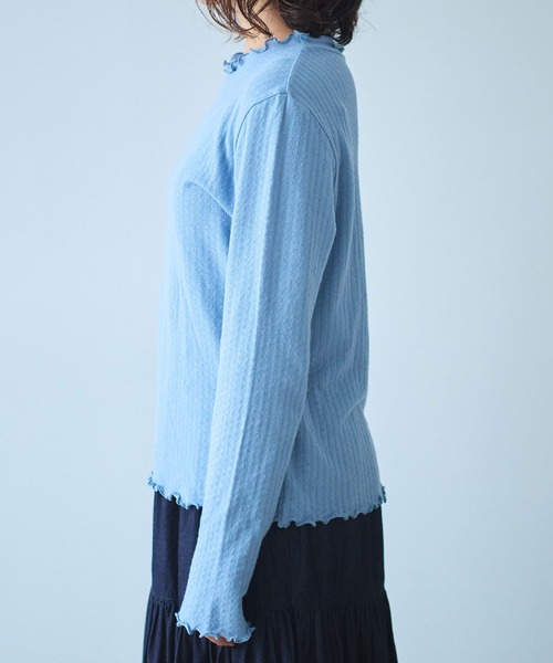 bulle de savon（ビュルデサボン）の「●強撚針抜ジャカード ハイネック長袖プルオーバー（Tシャツ/カットソー・レディース・ブラック/サックスブルー/ホワイト・FREE）」の18枚目の写真