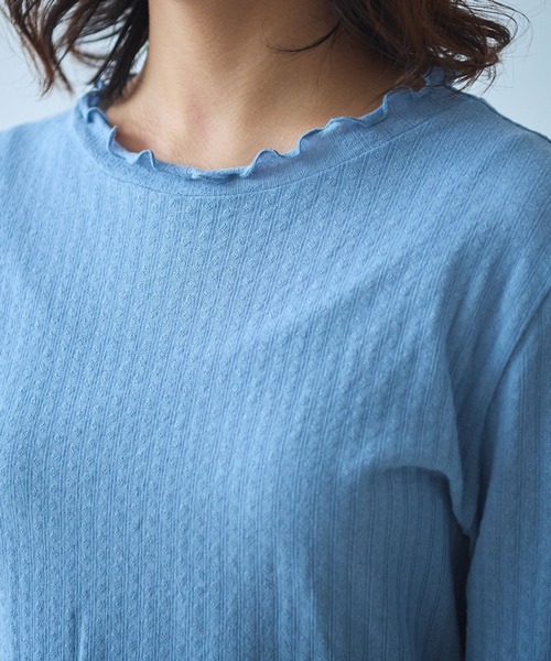 bulle de savon（ビュルデサボン）の「●強撚針抜ジャカード ハイネック長袖プルオーバー（Tシャツ/カットソー・レディース・ブラック/サックスブルー/ホワイト・FREE）」の20枚目の写真