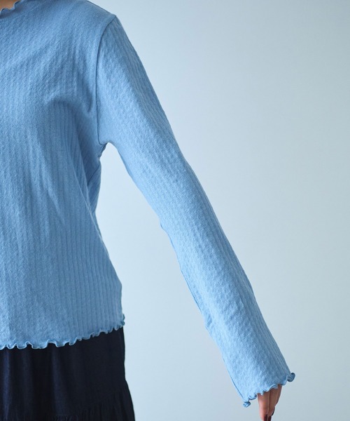 bulle de savon（ビュルデサボン）の「●強撚針抜ジャカード ハイネック長袖プルオーバー（Tシャツ/カットソー・レディース・ブラック/サックスブルー/ホワイト・FREE）」の21枚目の写真