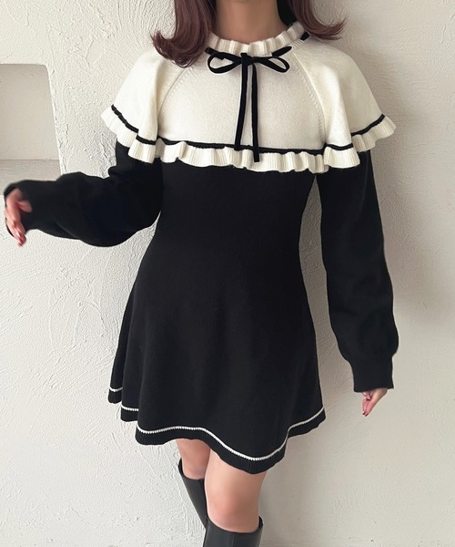 apres jour(アプレジュール)の「ケープリボンミニワンピース【ZOZOTOWN限定アイテム】(ワンピース・レディース・オフホワイト/ブラック・X-LARGE/フリー)」の3枚目の写真