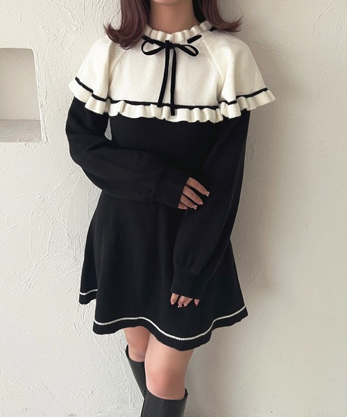apres jour(アプレジュール)の「ケープリボンミニワンピース【ZOZOTOWN限定アイテム】(ワンピース・レディース・オフホワイト/ブラック・X-LARGE/フリー)」の4枚目の写真