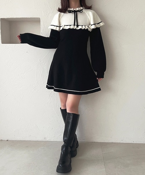 apres jour(アプレジュール)の「ケープリボンミニワンピース【ZOZOTOWN限定アイテム】(ワンピース・レディース・オフホワイト/ブラック・X-LARGE/フリー)」の6枚目の写真
