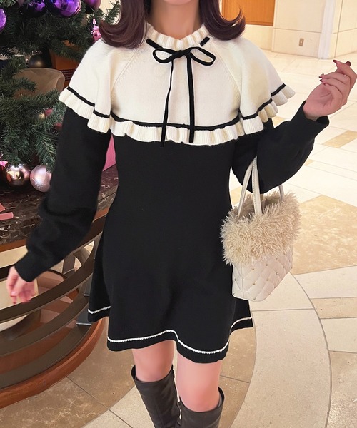 apres jour(アプレジュール)の「ケープリボンミニワンピース【ZOZOTOWN限定アイテム】(ワンピース・レディース・オフホワイト/ブラック・X-LARGE/フリー)」の9枚目の写真