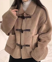 レトロ古着ボアフリース ダッフルコートくすみブラウン～カーキ ビッグサイズ ヒューマンメイド - ウール ブレンド ボア フリース ダッフル