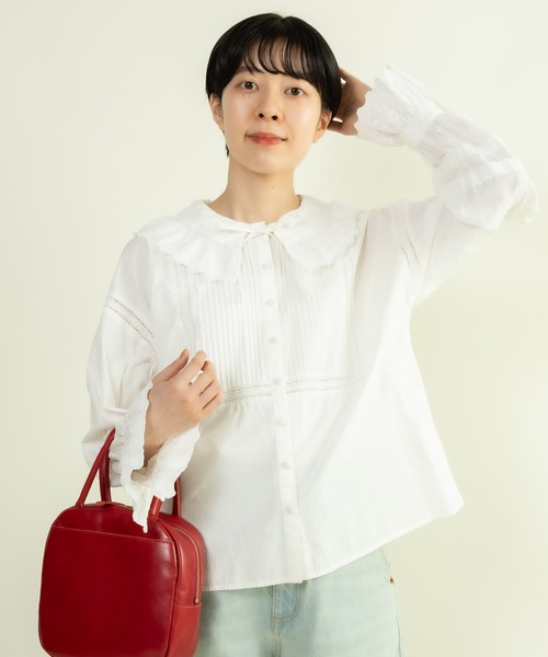 Dot＆Stripes CHILD WOMAN（ドットアンドストライプス　チャイルドウーマン）の「ブロードレース ピンタックフラット襟ブラウス（シャツ/ブラウス・レディース・ホワイト・FREE）」の21枚目の写真
