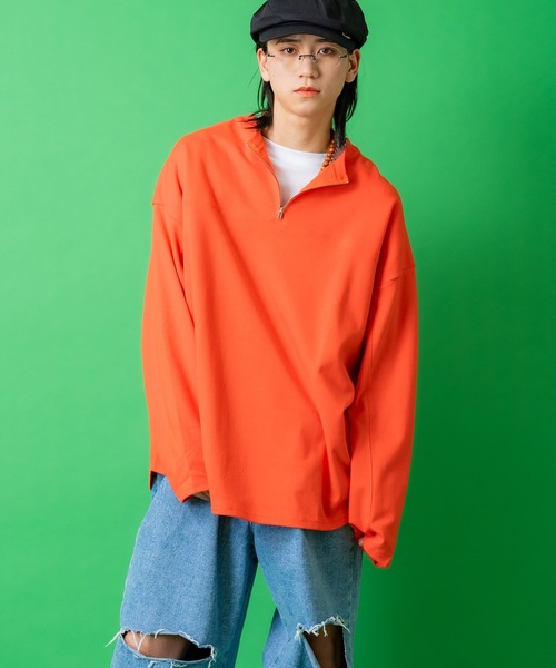 a.p.o.v.(エーピーオービー)の「a.p.o.v. フェイクレイヤードハーフジップカットソー(Tシャツ/カットソー・メンズ・ブラック/オレンジ/グレー・ONESIZE)」の3枚目の写真
