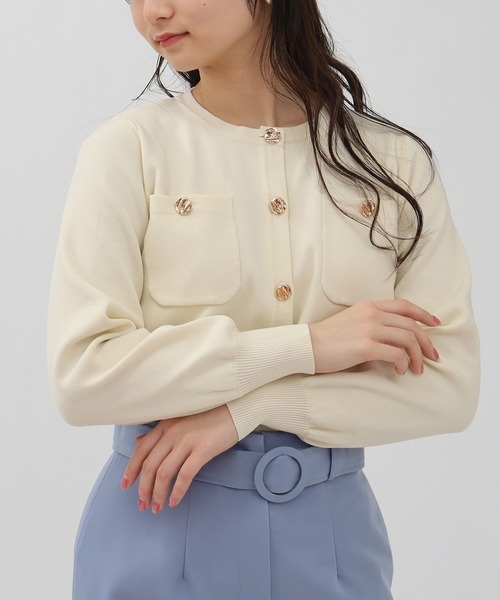 TRUDEA(トルディア)の「ニュアンスボタンスポンディッシュカーディガン(カーディガン/ボレロ・レディース・サックスブルー/ホワイト×ネイビー/ネイビー/ホワイト・MEDIUM/LARGE)」の1枚目の写真