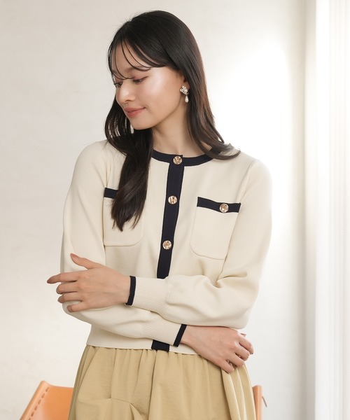 TRUDEA(トルディア)の「ニュアンスボタンスポンディッシュカーディガン(カーディガン/ボレロ・レディース・サックスブルー/ホワイト×ネイビー/ネイビー/ホワイト・MEDIUM/LARGE)」の7枚目の写真