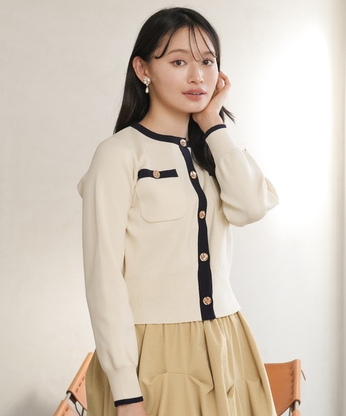 TRUDEA(トルディア)の「ニュアンスボタンスポンディッシュカーディガン(カーディガン/ボレロ・レディース・サックスブルー/ホワイト×ネイビー/ネイビー/ホワイト・MEDIUM/LARGE)」の8枚目の写真