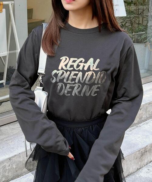 INGNI（イング）の「箔プリントロングTシャツ（Tシャツ/カットソー・レディース・チャコールグレー/オフホワイト・M）」の18枚目の写真