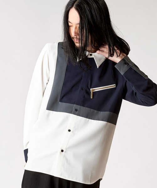 NO ID.(ノーアイディ)の「【NO ID.】Multi Cleric Zip Shirt / マルチ クレリック ジップ シャツ(シャツ/ブラウス・メンズ・ネイビー/ブラック/ホワイト・2/1)」の1枚目の写真