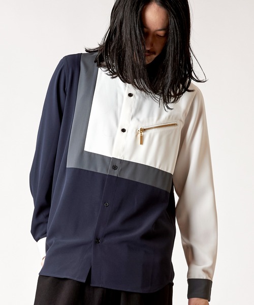 NO ID.(ノーアイディ)の「【NO ID.】Multi Cleric Zip Shirt / マルチ クレリック ジップ シャツ(シャツ/ブラウス・メンズ・ネイビー/ブラック/ホワイト・2/1)」の2枚目の写真
